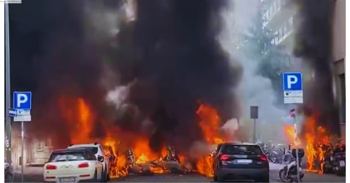 Vehicles engulfed in flames after explosion in Italy's Milan